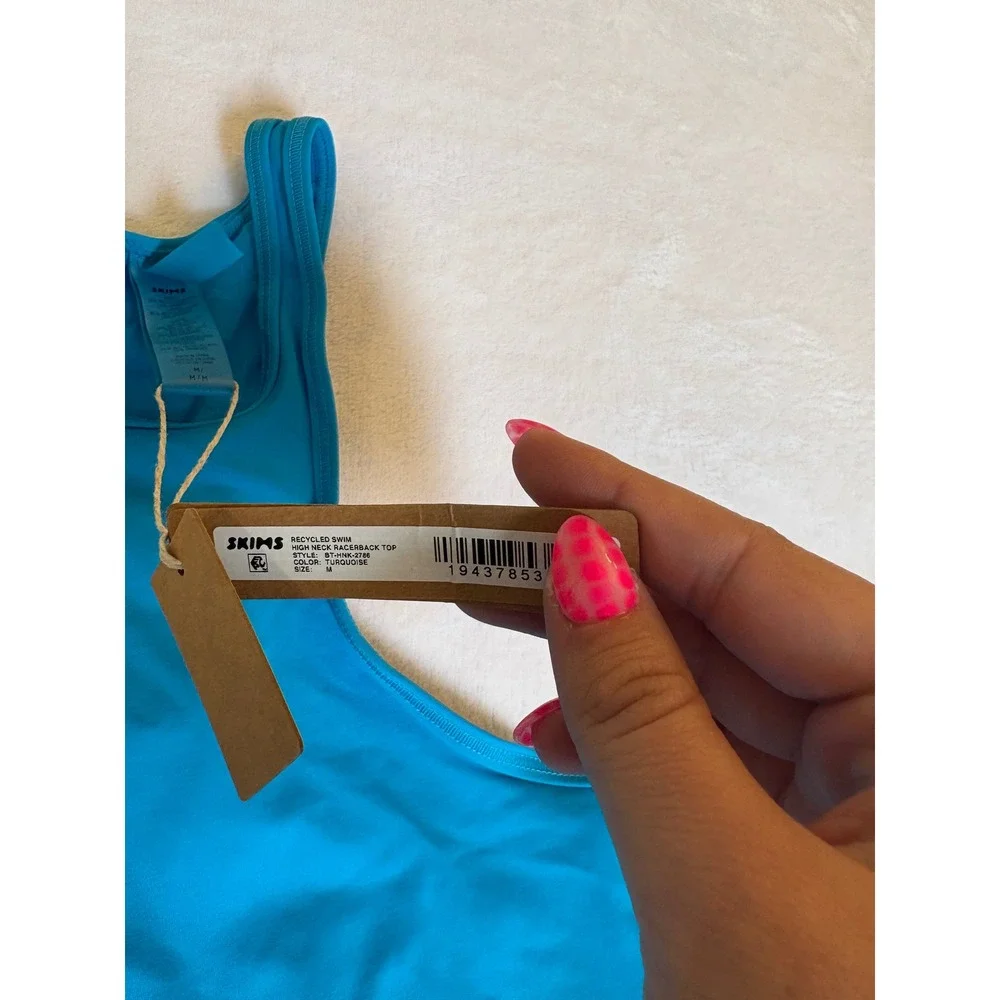 SKIMS Recycled Swim High Neck Racerback Top M & Micro Tanga Bottom L Turquoise